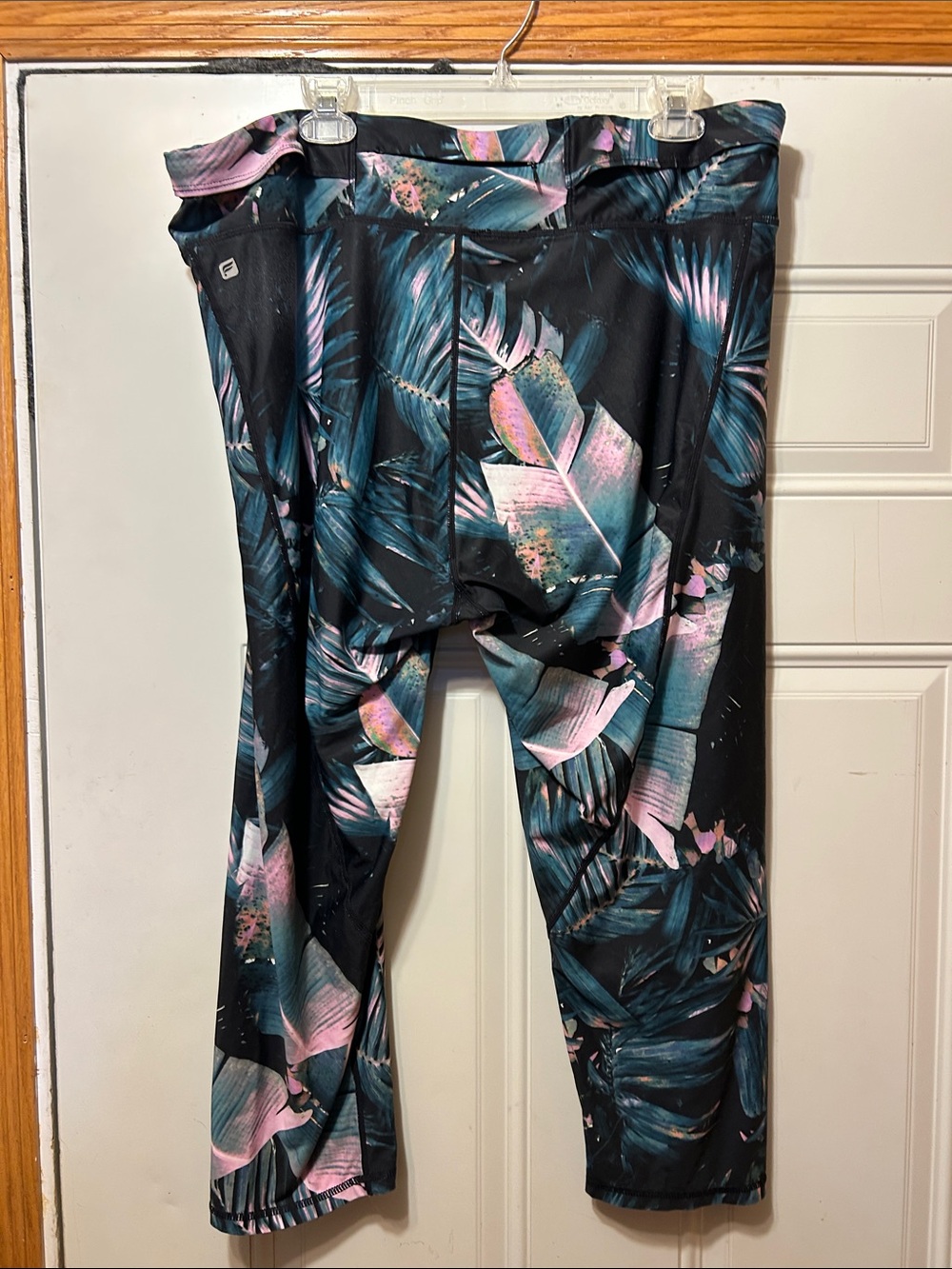 Fabletics Black Capri Leggings with Pink & Teal Tropical Print 2X